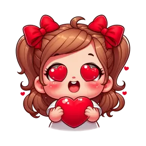 Cute Cartoon Girl with Heart Eyes Holding Red Heart