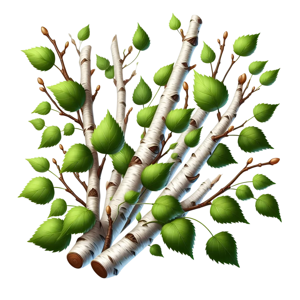 Birch Tree Branches with Green Leaves PNG