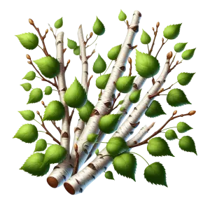 Birch Tree Branches with Green Leaves PNG