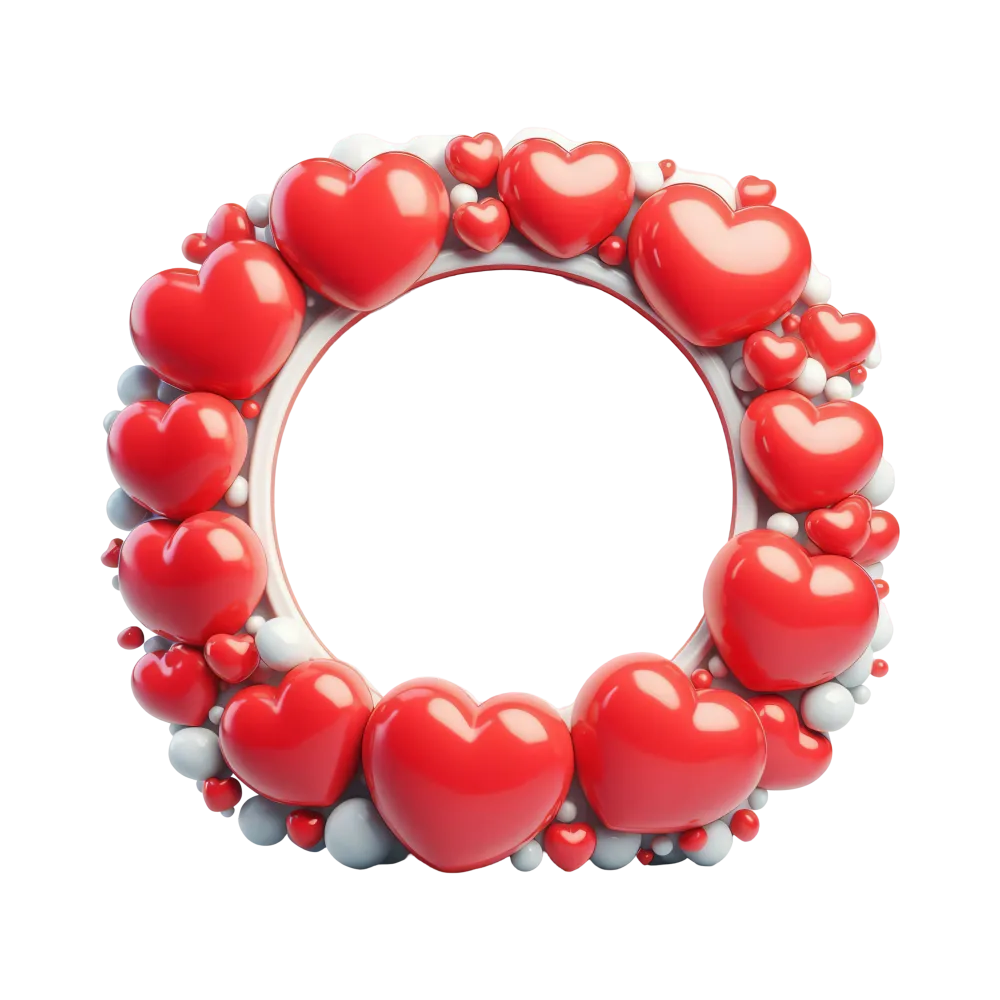 3D Red Heart Frame with White Background