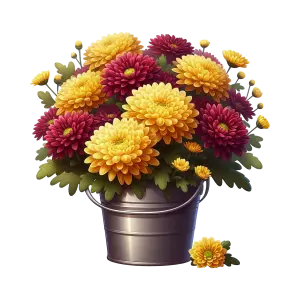 Colorful Chrysanthemum Flowers Bouquet in Metal Bucket