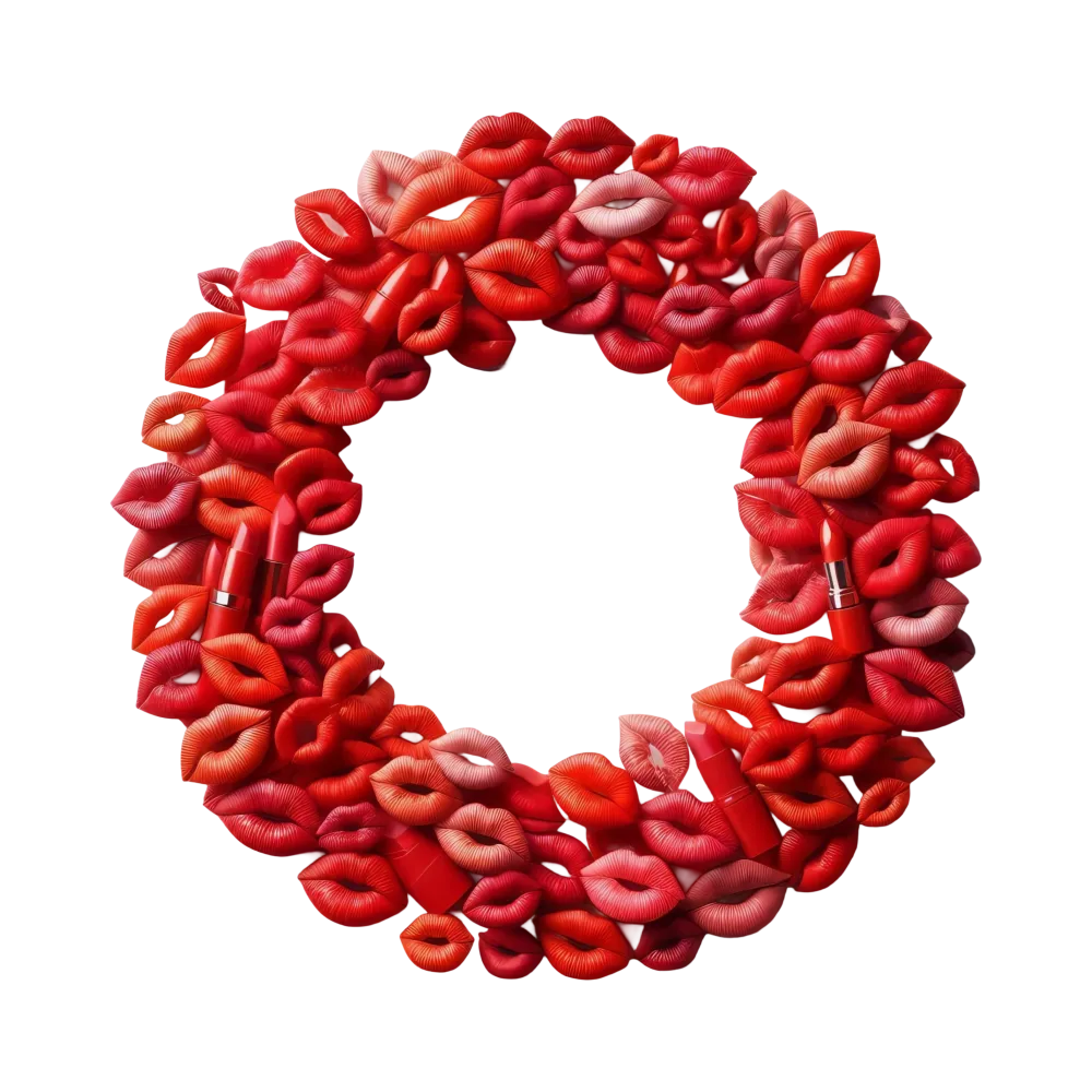 Red Lipstick Kiss Print Wreath with Lipsticks