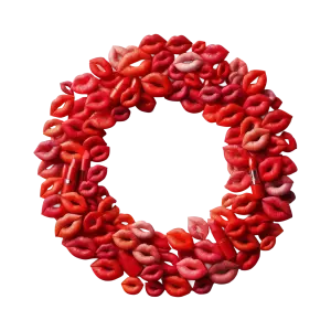 Red Lipstick Kiss Print Wreath with Lipsticks