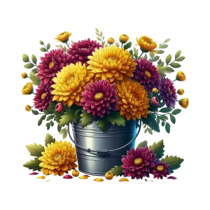 Colorful Chrysanthemums Bouquet in Metal Bucket