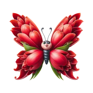 Bright Red Butterfly Made of Flower Petals with Smiling Face