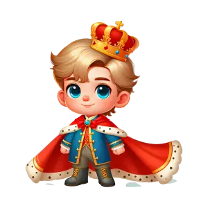 Cute Cartoon King Character with Crown and Cape