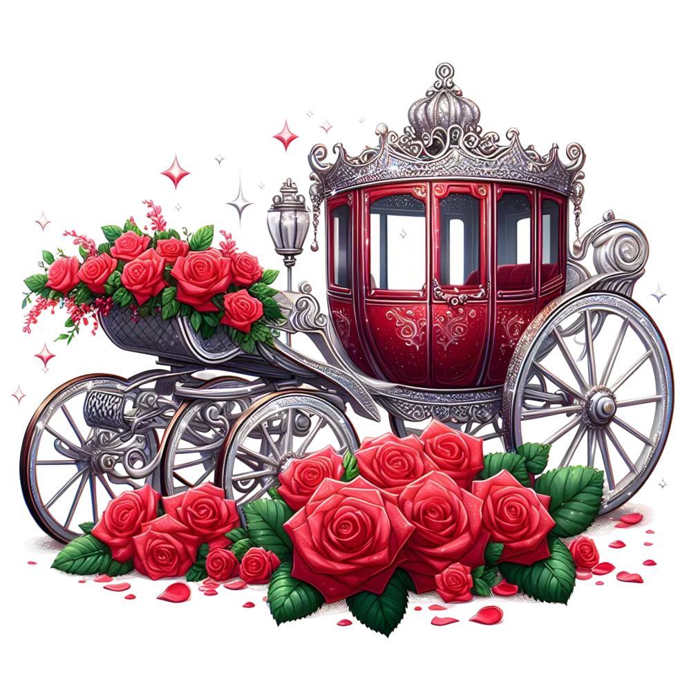Red Royal Carriage with Roses and Sparkling Details