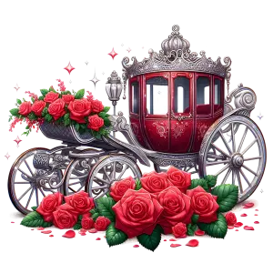 Red Royal Carriage with Roses and Sparkling Details
