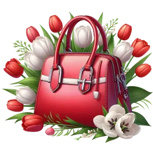 Red Handbag with White and Red Tulips