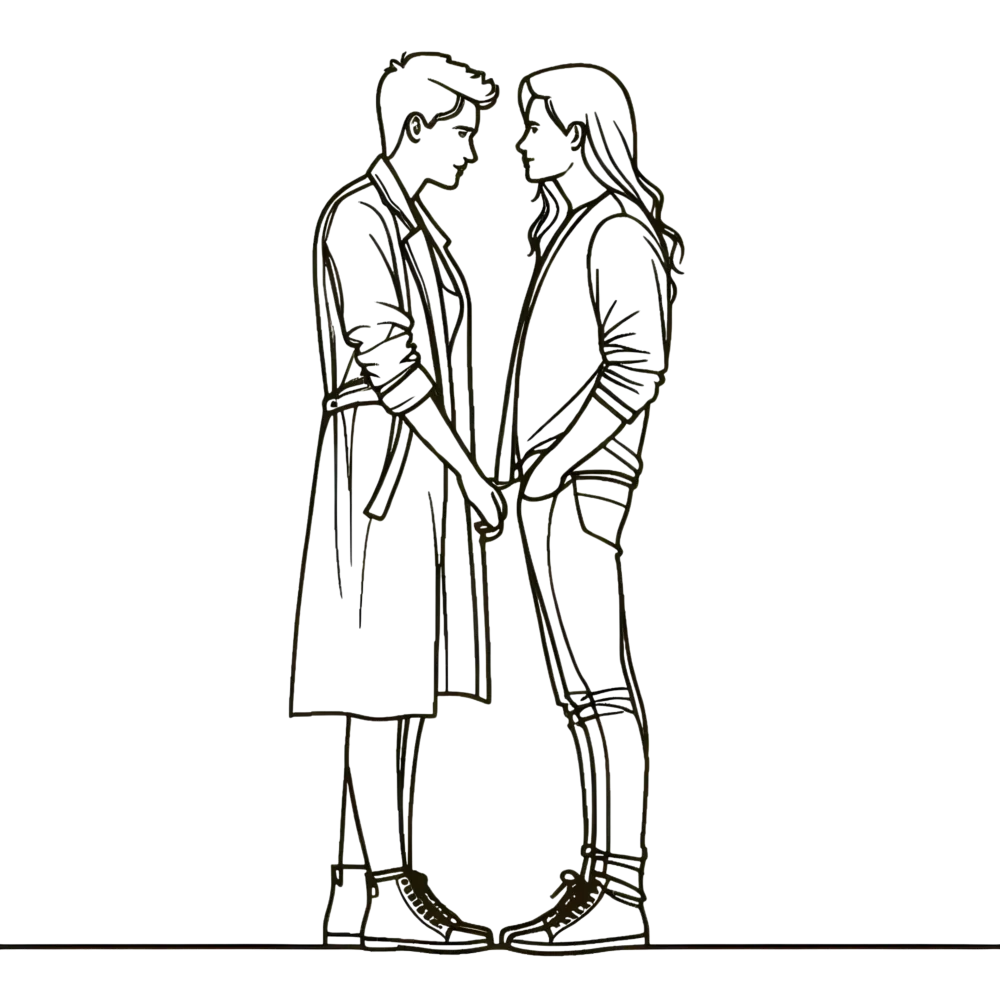 Minimalist Line Drawing of a Couple Holding Hands