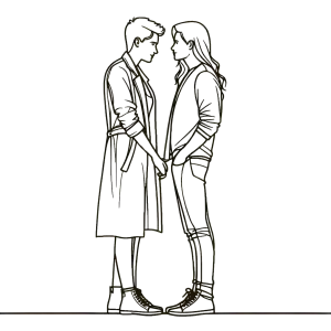 Minimalist Line Drawing of a Couple Holding Hands