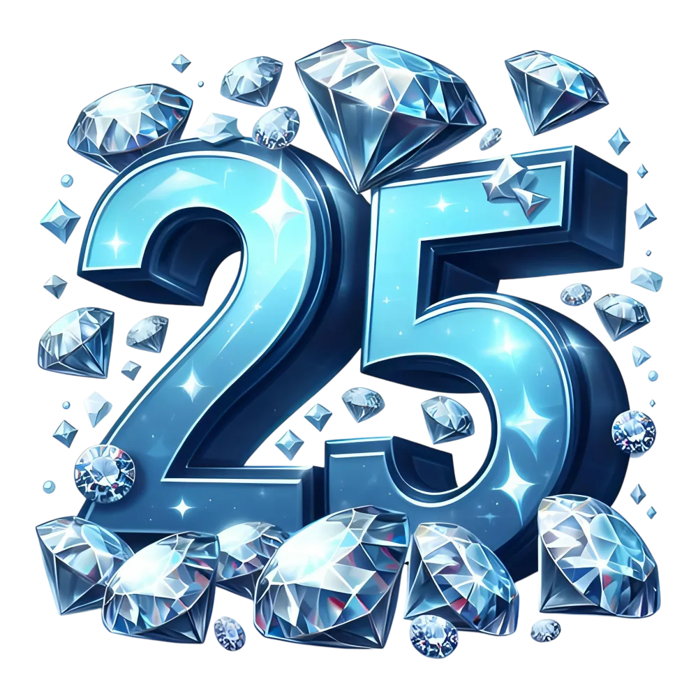 Shiny Blue Number 25 with Diamond Decorations