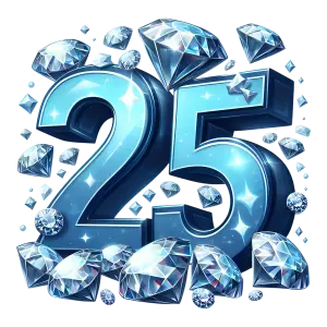 Shiny Blue Number 25 with Diamond Decorations