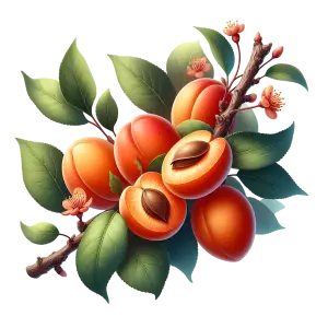 Realistic Apricot Fruit and Blossoms with Green Leaves