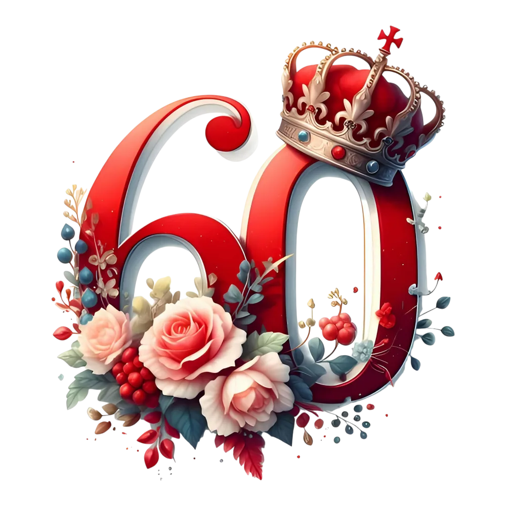60th Anniversary Number with Crown and Floral Decoration