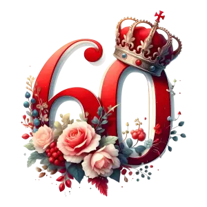 60th Anniversary Number with Crown and Floral Decoration