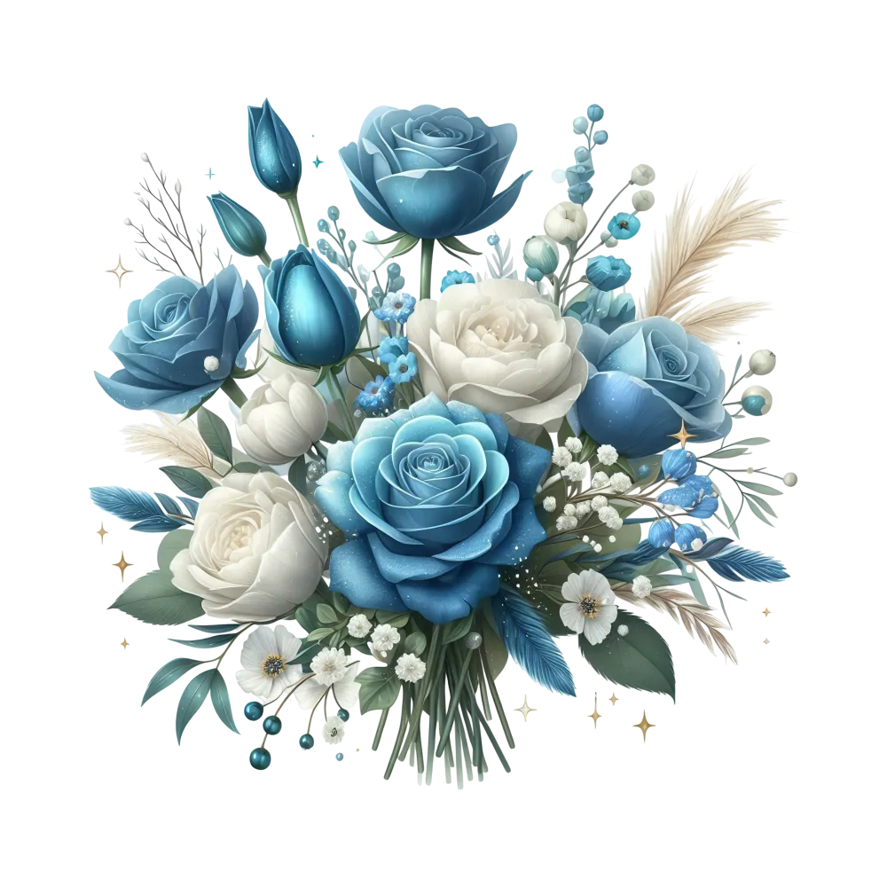 Elegant Blue and White Rose Bouquet with Accent Flowers