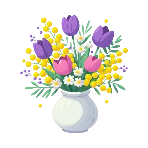 Colorful Floral Bouquet in White Vase PNG