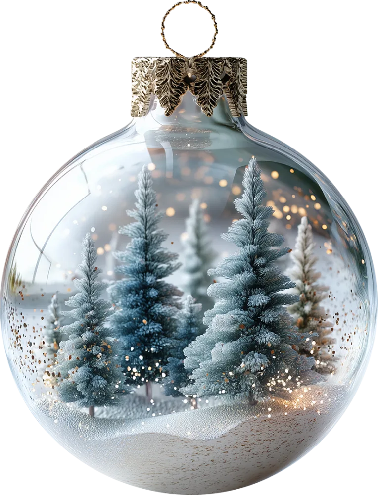 Christmas Ornament with Snowy Pine Trees Inside
