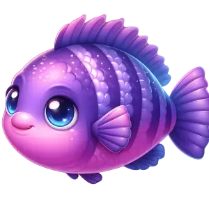 Cute Cartoon Purple Fish with Big Blue Eyes