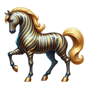 Stylized Black and Gold Striped Horse with Golden Mane and Tail