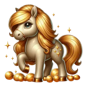 Cartoon Golden Mane Pony with Sparkles and Gold Balls