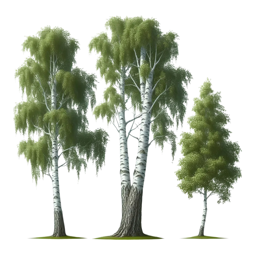 Realistic Birch Trees with Green Leaves PNG