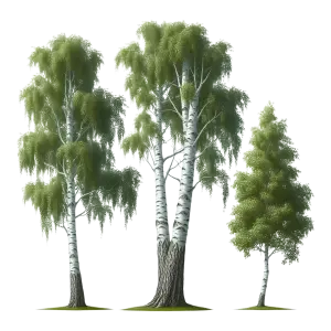 Realistic Birch Trees with Green Leaves PNG
