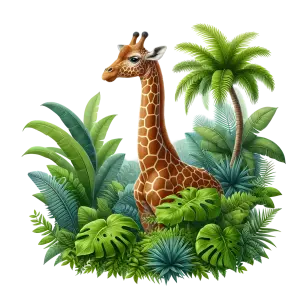 Giraffe in Tropical Jungle Foliage Illustration
