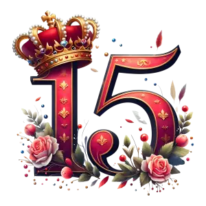 Ornate Number 15 with Crown and Floral Decorations