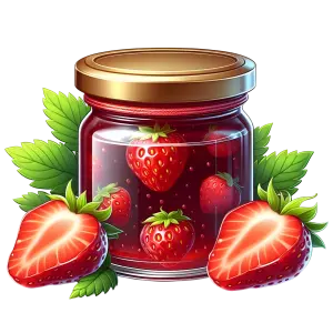 Jar of Strawberry Jam with Fresh Strawberries and Leaves