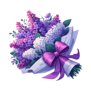 Illustration of a Lilac Flower Bouquet with Purple Ribbon