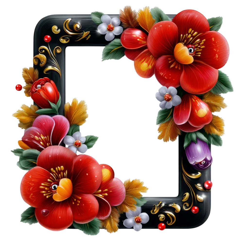 Decorative Floral Frame with Red and Purple Flowers