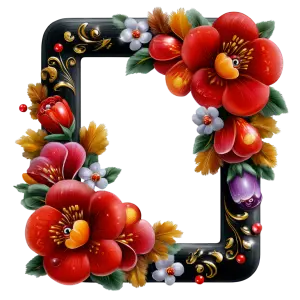 Decorative Floral Frame with Red and Purple Flowers