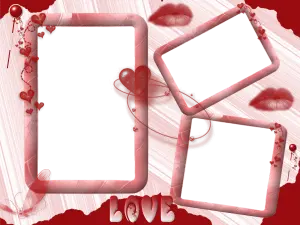 Romantic Love Photo Frame Collage with Hearts and Lips