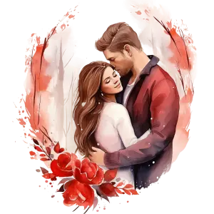Romantic Couple Embrace with Red Roses Illustration