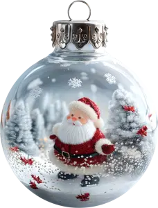 Christmas Ornament with Santa Claus Figurine and Snowy Trees