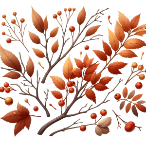 Autumn Branches with Orange Leaves and Berries