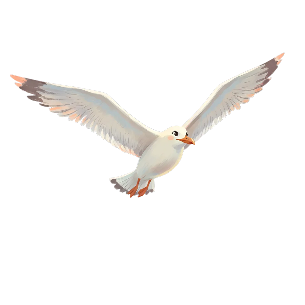 Cute Cartoon Seagull in Flight