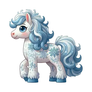 Cute White Winter Pony with Blue Snowflake Patterns
