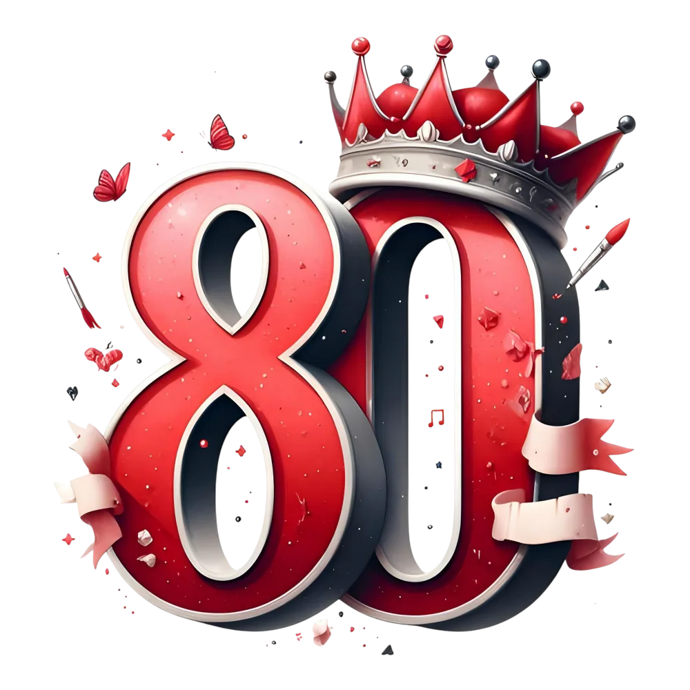 Red 80 Number with Crown and Decorative Elements