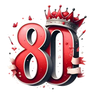 Red 80 Number with Crown and Decorative Elements