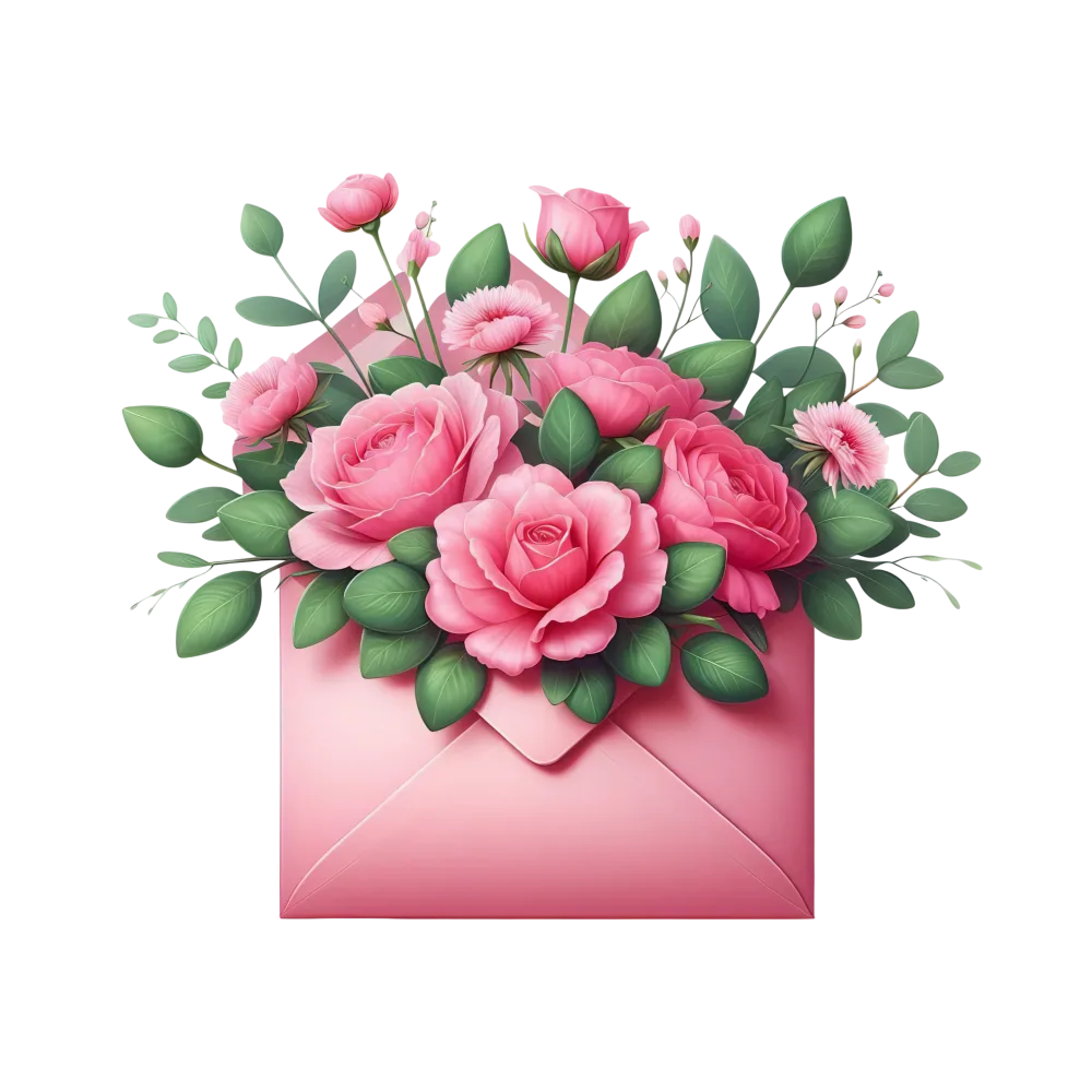 Pink Floral Bouquet in Pink Envelope
