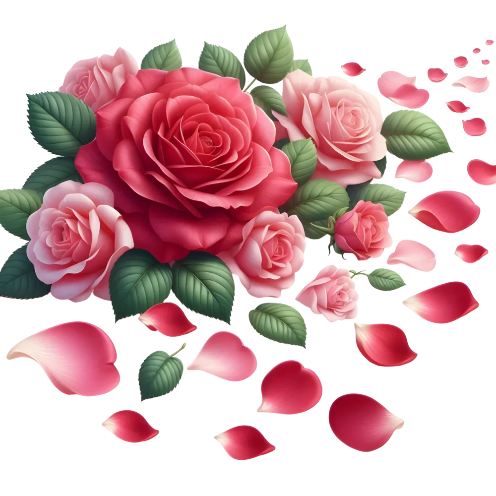 Pink and Red Rose Bouquet with Scattered Petals