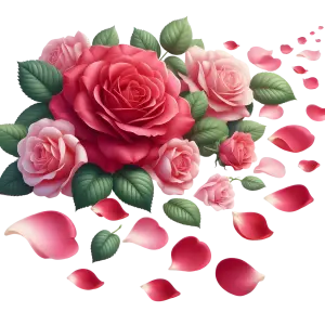 Pink and Red Rose Bouquet with Scattered Petals