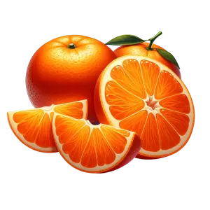 Fresh Whole and Sliced Oranges with Leaves