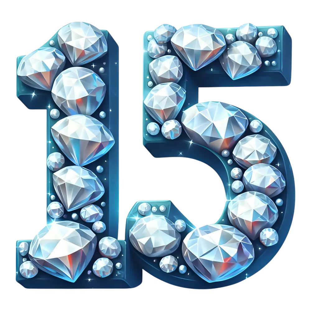 Number 15 Decorated with Shiny Diamonds