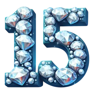 Number 15 Decorated with Shiny Diamonds