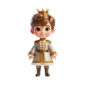 Cute Cartoon Prince with Crown and Royal Outfit