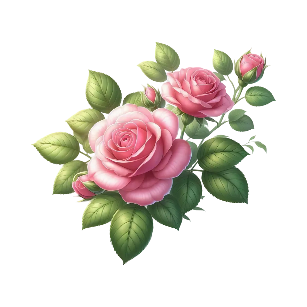 Pink Roses with Green Leaves Cluster